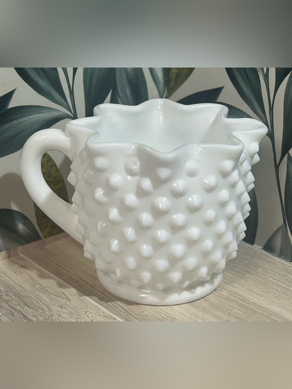 Vintage Fenton Hobnail Milk Glass Star-Rim Creamer